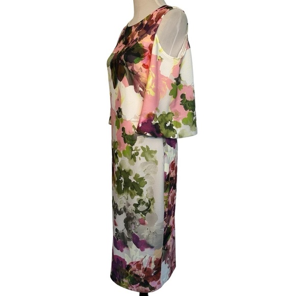 Jax black label size 10 pink purple 
Floral-Print Cold-Shoulder Sheath Dress - Picture 2 of 14